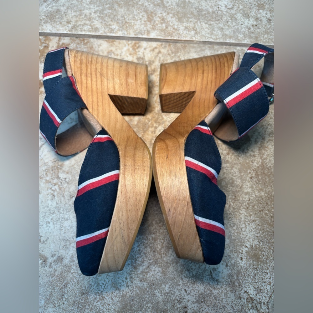 Free People Women's Navy and Red boho Striped clogs heels - Picture 3 of 6